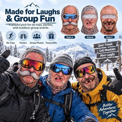 Comparison of three funny face ski mask prints and plain face cover