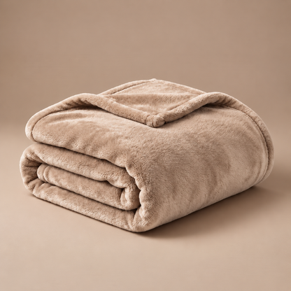 Beige Cozy Babe fleece wearable blanket folded on a neutral background
