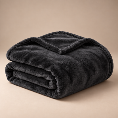 Black Cozy Babe fleece wearable blanket folded on a neutral background