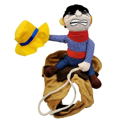 French bulldogs wearing cowboy rider costume